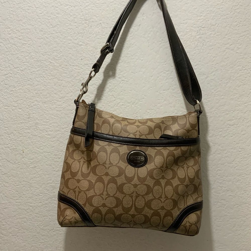 Coach Tan and Brown Shoulder Bag